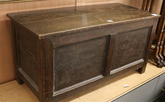 An oak triple panelled coffer and another W. 88cm. and 91cm.